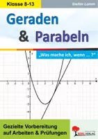 Vorschau - Arbeitsblätter - Geraden und Parabeln – Was mache ich wenn | Lineare Funktionen, Quadratische Funktionen, Steigung, Scheitelpunkt, Tangente, Normale | Mathe Klasse 8-13 Lösungen - Deckblatt