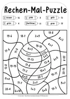 Vorschau - Arbeitsblätter - "Rechnen & Malen" Puzzle - Addition & Subtraktion ZR 20 - Seite 1