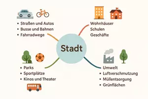 Vorschau - Arbeitsblätter - Lernposter + Arbeitsblätter zum Thema "Stadt" + Lösung & MP3 + Mindmap + Infografik - Seite 3