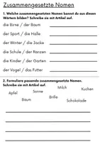 Vorschau - Arbeitsblätter - Arbeitsblatt zusammengesetzte Nomen - Deckblatt