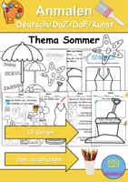 Vorschau - Mal- und Bastelvorlagen - Sommer Anmalen Wortschatz - Deutsch/DaZ/DaF/Kunst - Klasse 1 und 2 - Deckblatt