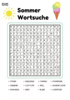 Vorschau - Spiele - Wortsuchspiel/Wortsuche/Suchsel Sommer (Grundschule) - 4 Varianten - Seite 1