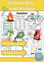 Vorschau - Mal- und Bastelvorlagen - Ausschneiden und kleben Sommer - Wortschatz basteln Feinmotorik (Grundschule) - Deckblatt
