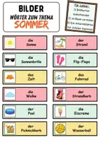 Vorschau - Mal- und Bastelvorlagen - Vokabelzettel/Bildkarten Thema Sommer - DaZ/DaF, Deutsch (Wortschatz) - Seite 1