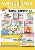 Vorschau - Mal- und Bastelvorlagen - Vokabelzettel/Bildkarten Thema Sommer - DaZ/DaF, Deutsch (Wortschatz) - Deckblatt
