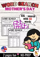 Aperçu - Feuilles d'exercices - XXL Word Search Puzzle (Mother's Day) | May Fête des Mères Anglais - Page de couverture