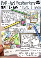 Vorschau - Mal- und Bastelvorlagen - Pop-Art MUTTERTAG - DIY Postkarten (Mama, Mami, Heldin, Herz + Stern) - Deckblatt