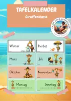 Vorschau - Poster - Tafelkalender Giraffenklasse 🦒 | Monate, Jahreszeiten & Wochentage in 4 Farben - Deckblatt