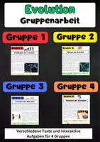 Vorschau - Stationenlernen - Evolution Gruppenarbeit: natürliche Selektion, Fossilien, Mensch Evolution, Evolutionstheorien - Deckblatt