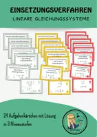 Vorschau - Aufgabenkarten - Lineare Gleichungssysteme: Einsetzungsverfahren - Kärtchen - Deckblatt