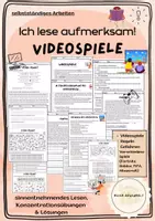 Vorschau - Fördermaterial/Inklusion - Ich lese aufmerksam: Videospiele (Übungen zum sinnentnehmenden Lesen und zur Konzentration) - Deckblatt