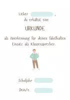 Vorschau - Anderer Materialtyp - Freebie: Urkunde als Anerkennung zur Zeugnisausgabe: Klassensprecher - Seite 1