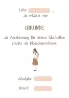 Vorschau - Anderer Materialtyp - Freebie: Urkunde als Anerkennung zur Zeugnisausgabe: Klassensprecher - Seite 2