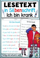 Vorschau - Text - Lesetext in Silbenschrift "Ich bin krank" DaZ / DaF / Deutsch - Deckblatt