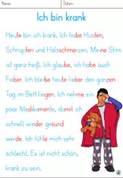 Vorschau - Text - Lesetext in Silbenschrift "Ich bin krank" DaZ / DaF / Deutsch - Seite 1