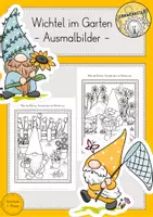 Vorschau - Mal- und Bastelvorlagen - Ausmalbilder Wichtel Frühling Sommer Garten - Deckblatt