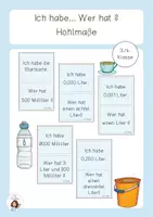 Vorschau - Spiele - Ich habe, wer hat? Lesespiel Hohlmaße Liter Milliliter - Deckblatt