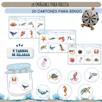 Vista previa - Juegos / Gamificación - ANIMALES MARINOS - VOCABULARIO: Ruleta y bingo. - Portada