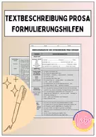Vorschau - Arbeitsblätter - Prosa Textbeschreibung: Formulierungshilfen (alle Prosatexte, sw + bunt) - Deckblatt