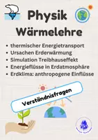 Vorschau - Arbeitsblätter - PH09 Wärmelehre - Verständnisfragen - Klima Änderung Treibhauseffekt anthropogene Einflüsse - Deckblatt
