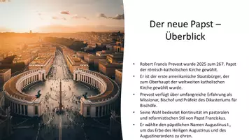 Vorschau - Präsentationen/Tafelbilder - Papst Leo XIV – Präsentation: Kirche zwischen Tradition und Erneuerung - Deckblatt