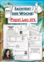 Vorschau - Arbeitsblätter - Papst Leo XIV. - Arbeitsheft/ Sachtext/ Infotext der Woche (kompetenzorientiertes Übungsheft zur neuen Papstwahl inkl. Rechtschreibung, Grammatik, Wortarten, ...)) - Deckblatt