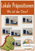 Vorschau - Präsentationen/Tafelbilder - Fotokarten Dino - Lokale Präpositionen - Deckblatt