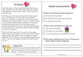 Vorschau - Arbeitsblätter - Lesetext Vatertag mit Aufgaben - Leseverständnis - Seite 1