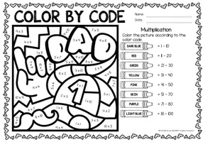 Aperçu - Feuilles d'exercices - Color by Code - Multiplication (Father's Day) | Fête des pères Multiplications Mathématiques Anglais - Page 1