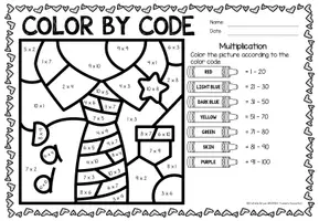 Aperçu - Feuilles d'exercices - Color by Code - Multiplication (Father's Day) | Fête des pères Multiplications Mathématiques Anglais - Page 3
