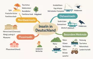 Vorschau - Arbeitsblätter - Arbeitsblätter zum Thema "Welches sind die bekanntesten Inseln in Deutschland und der Schweiz?" + Lösung & MP3 + Mindmap - Seite 1