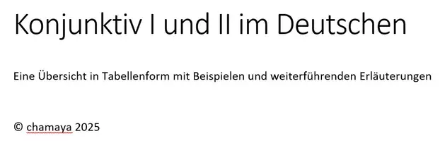 Vorschau - Merkblätter - Konjunktiv I und II im Deutschen (Übersichtstabelle) - Deckblatt