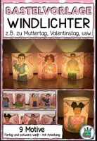 Vorschau - Mal- und Bastelvorlagen - Windlichter / Banderolen zu Muttertag, Valentinstag, usw. Bastelvorlage - Deckblatt