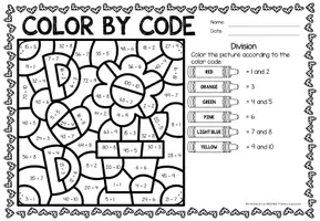 Aperçu - Feuilles d'exercices - Color by Code - Division (Father's Day) | Fête des pères Divisions Mathématiques Anglais - Page 1