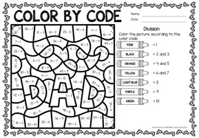 Aperçu - Feuilles d'exercices - Color by Code - Division (Father's Day) | Fête des pères Divisions Mathématiques Anglais - Page 2
