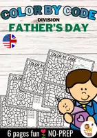 Aperçu - Feuilles d'exercices - Color by Code - Division (Father's Day) | Fête des pères Divisions Mathématiques Anglais - Page de couverture