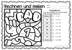 Aperçu - Feuilles d'exercices - Rechen-Mal-Blätter - Multiplikation (Vatertag) Fête des pères Multiplications Mathématiques Allemand - Page 2