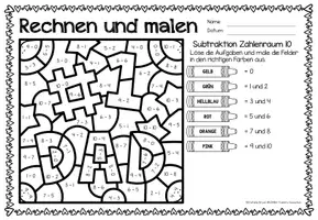 Voorbeeld - Rechen-Mal-Blätter - Subtraktion ZR 10 (Vatertag) Wiskunde Duits - Pagina 3