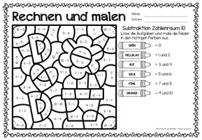 Aperçu - Feuilles d'exercices - Rechen-Mal-Blätter - Subtraktion ZR 10 (Vatertag) Fête des pères Soustraction Mathématiques Allemand - Page 2