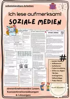Vorschau - Unterrichtsreihen - Ich lese aufmerksam: soziale Medien (Übungen zum sinnentnehmenden Lesen und zur Konzentration) - Deckblatt
