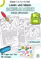 Vorschau - Arbeitsblätter - Lesen und Malen Klasse 2, 3, 4, DaZ, Leseaufgabe differenziert - Deckblatt