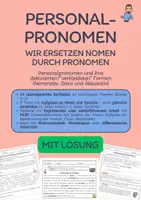 Vorschau - Arbeitsblätter - Deklinierte Personalpronomen üben – Arbeitsblätter mit Lösungen (3./4. Klasse) - Deckblatt