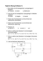 Vorschau - Arbeitsblätter - Physik Elektrizitätslehre tägliche Übung Prüfungsvorbereitung Arbeitsblatt mit Lösung - Deckblatt
