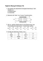 Vorschau - Arbeitsblätter - Physik Transformator tägliche Übung Prüfungsvorbereitung Arbeitsblatt mit Lösung - Deckblatt