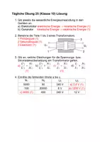 Vorschau - Arbeitsblätter - Physik Transformator tägliche Übung Prüfungsvorbereitung Arbeitsblatt mit Lösung - Seite 1