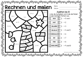 Aperçu - Feuilles d'exercices - Rechen-Mal-Blätter - Addition bis 10 (Vatertag) Fête des pères Additions Mathématiques Allemand - Page 2
