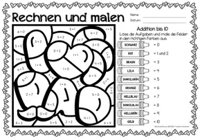 Aperçu - Feuilles d'exercices - Rechen-Mal-Blätter - Addition bis 10 (Vatertag) Fête des pères Additions Mathématiques Allemand - Page 3
