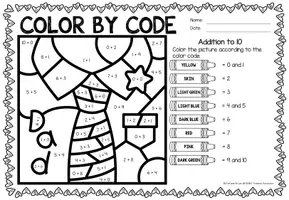 Aperçu - Feuilles d'exercices - Color by Code - Addition to 10 (Father's Day) | Fête des pères Additions Mathématiques Anglais - Page 1