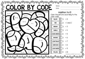 Aperçu - Feuilles d'exercices - Color by Code - Addition to 10 (Father's Day) | Fête des pères Additions Mathématiques Anglais - Page 2
