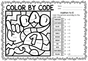 Aperçu - Feuilles d'exercices - Color by Code - Addition to 10 (Father's Day) | Fête des pères Additions Mathématiques Anglais - Page 3